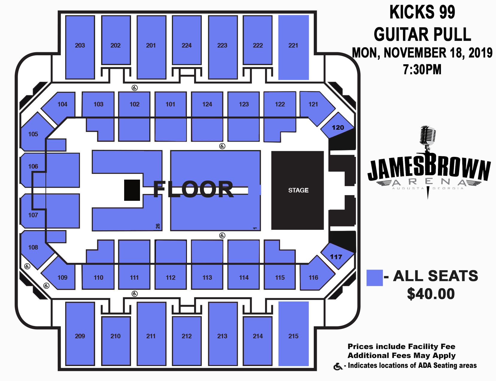 James Brown Arena Seating Chart For Guitar Pull
